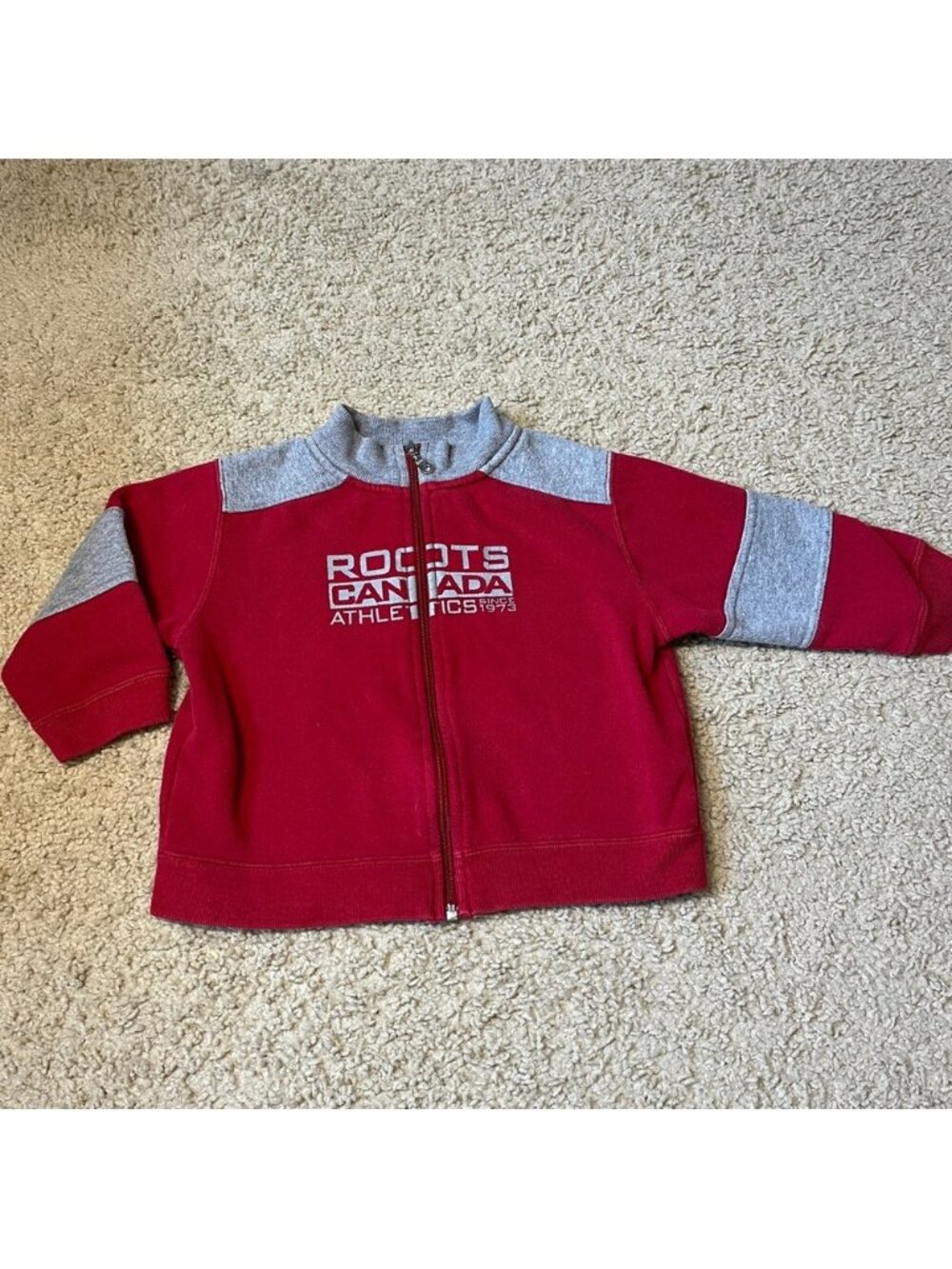 Vintage 90s Roots Canada Athletics Baby XL 18-24m Red Sweater Full-zip